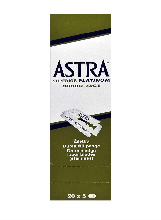 Astra Superior Platinum Double Edge Shaving Razor Blades 100 Pcs Barber Favored by Astra