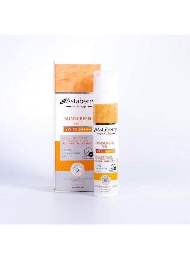 Indulge Sunscreen Gel Spf 50 Pa+++ For Broad Spectrum Uva/B & Blue Light Protection ; Suncat De & No White Cast ; Hyaluronic Acid & Aquaxyl 50G