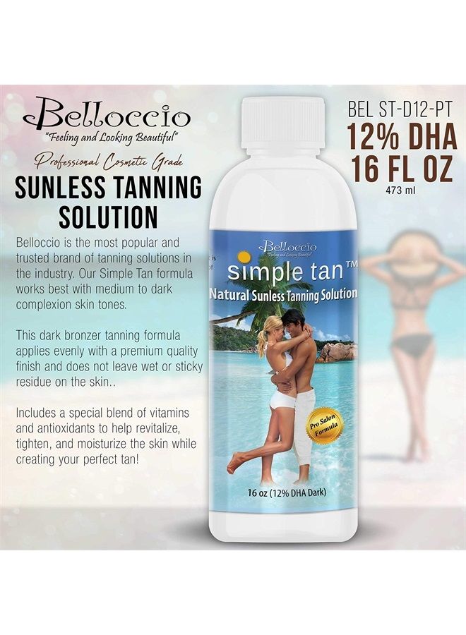 Simple Tan Pint Bottle of Professional Salon Sunless Tanning Solution with 12% DHA and Dark Bronzer Color Guide