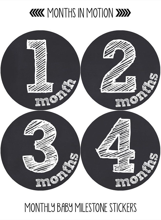 Gender Neutral Baby Month Stickers - Monthly Milestone Sticker for Boy or Girl - Infant Photo Prop for First Year - Shower Gift - Newborn Keepsakes - Unisex- Chalkboard