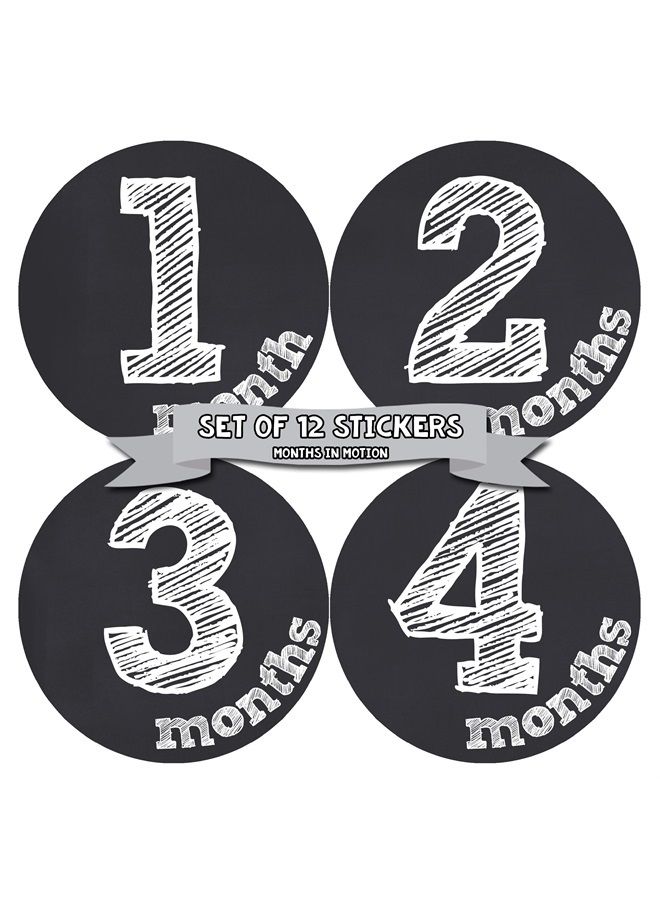 Gender Neutral Baby Month Stickers - Monthly Milestone Sticker for Boy or Girl - Infant Photo Prop for First Year - Shower Gift - Newborn Keepsakes - Unisex- Chalkboard