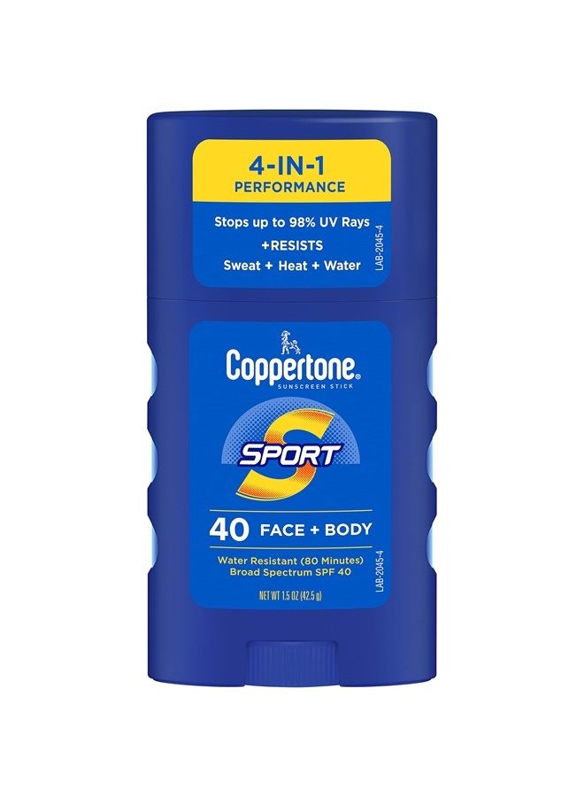 SPORT Sunscreen Stick SPF 40, Water Resistant Stick Sunscreen, Travel Size Sunscreen for Face and Body, 1.5 Oz Stick
