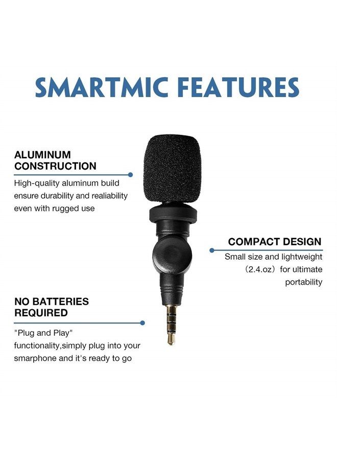SmartMic Mini Condenser Flexible Microphone for Smartphones,Vlogging Microphone for iPhone and YouTube Video, Mic for iOS Apple iPhone iPad and Android Phone