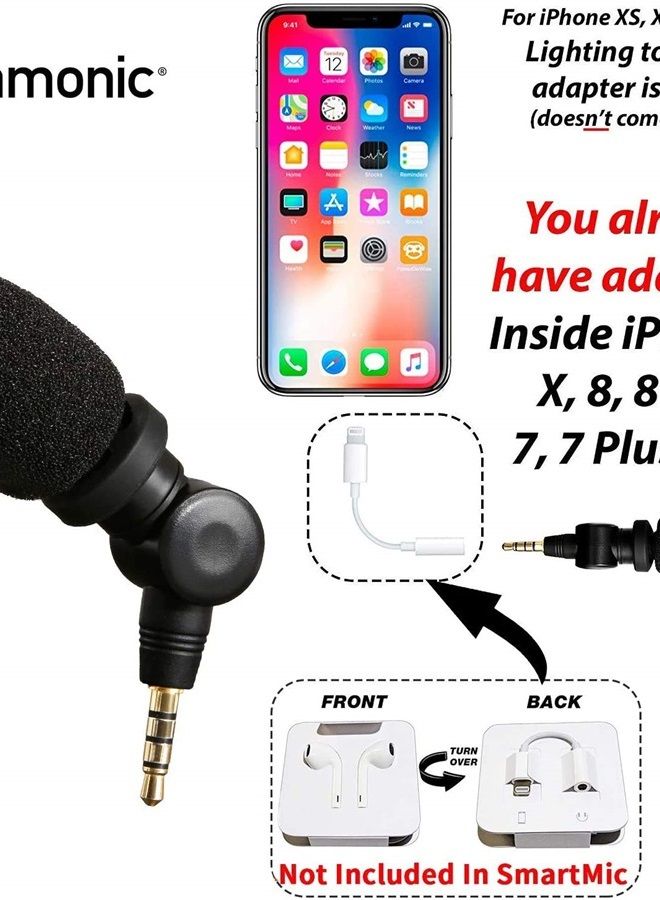 SmartMic Mini Condenser Flexible Microphone for Smartphones,Vlogging Microphone for iPhone and YouTube Video, Mic for iOS Apple iPhone iPad and Android Phone