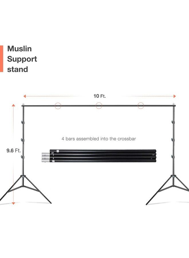 Julius Studio 10 x 9.8 feet (Upgraded) Large Heavy Duty Backdrop Stands Background Support System Kit, New Metal Head Design, Size-up Joints & Legs, Higher Stability, Clamps, Photo Studio, JSAG242