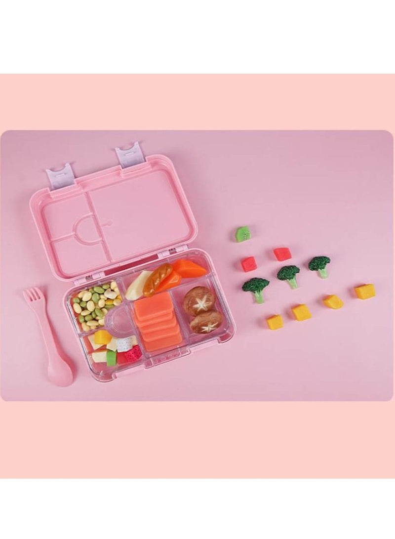 Children's Bento Lunch Box with 6 Compartments - Leak Proof Lunch Box for Boys, Girls, BPA-Free, Microwave Dishwasher Safe, Lunch Box for School (Pink)