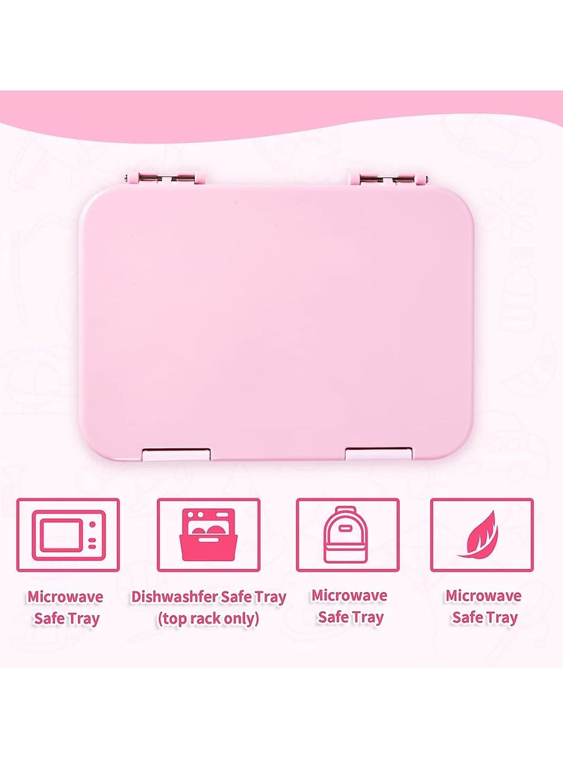 Children's Bento Lunch Box with 6 Compartments - Leak Proof Lunch Box for Boys, Girls, BPA-Free, Microwave Dishwasher Safe, Lunch Box for School (Pink)