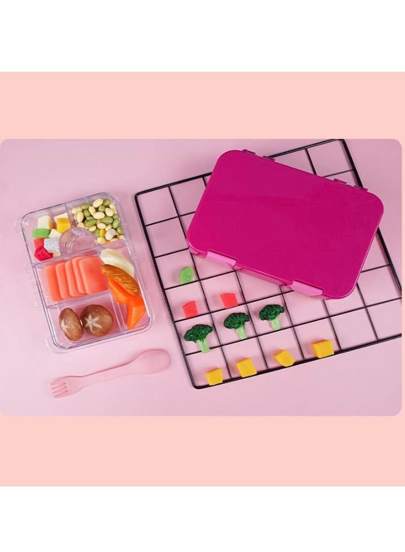 Children's Bento Lunch Box with 6 Compartments - Leak Proof Lunch Box for Boys, Girls, BPA-Free, Microwave Dishwasher Safe, Lunch Box for School (Pink)