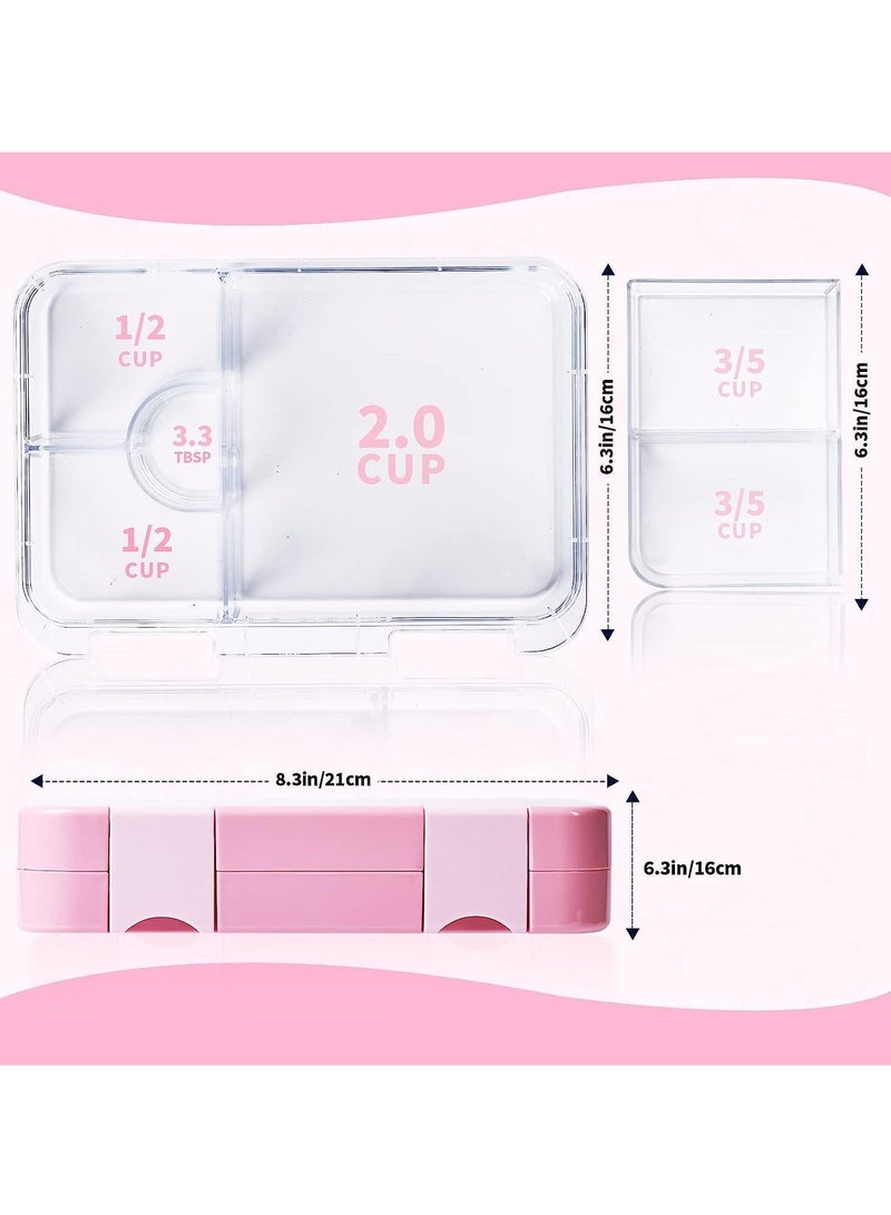 Children's Bento Lunch Box with 6 Compartments - Leak Proof Lunch Box for Boys, Girls, BPA-Free, Microwave Dishwasher Safe, Lunch Box for School (Pink)