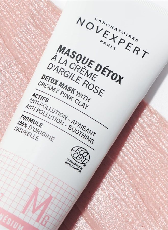 Detox Mask With Creamy Pink Clay - Cleanses Facial Pores From Impurities And Excess Oil - Skin Feels Fresh And Oxygenated Instantly - Hypoallergenic - Vegan - All Skin Types - 2.53 Oz