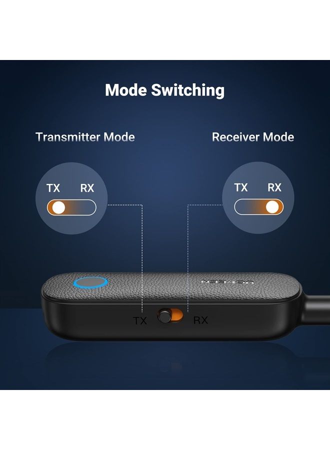 Bluetooth 5.0 Transmitter and Receiver 2 in 1 Wireless 3.5mm Bluetooth Adapter, Dual Devices Simultaneously, Aux Bluetooth Audio Car Adapter Compatible with TV Car Home Stereo System Headphones