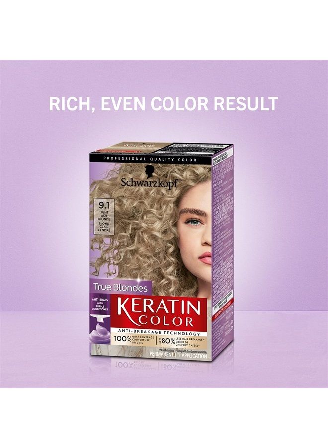 Keratin Color Permanent Hair Color Cream, 9.1 Light Ash Blonde, 1 Kit
