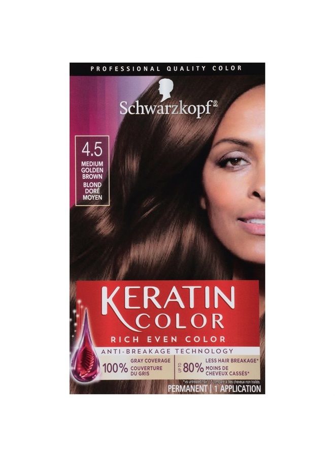 Keratin Color Permanent Hair Color Cream, 4.5 Medium Golden Brown