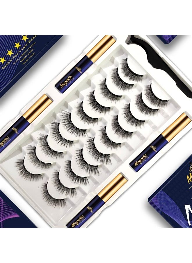 Menaka Magnetic Eyelashes with Eyeliner Kit, Magnetic Lashes Natural Looking with Upgraded 4 Tubes of Magnetic Liner Waterproof,10 Pairs Reusable False Eyelashes Easy to Apply,Long Lasting.