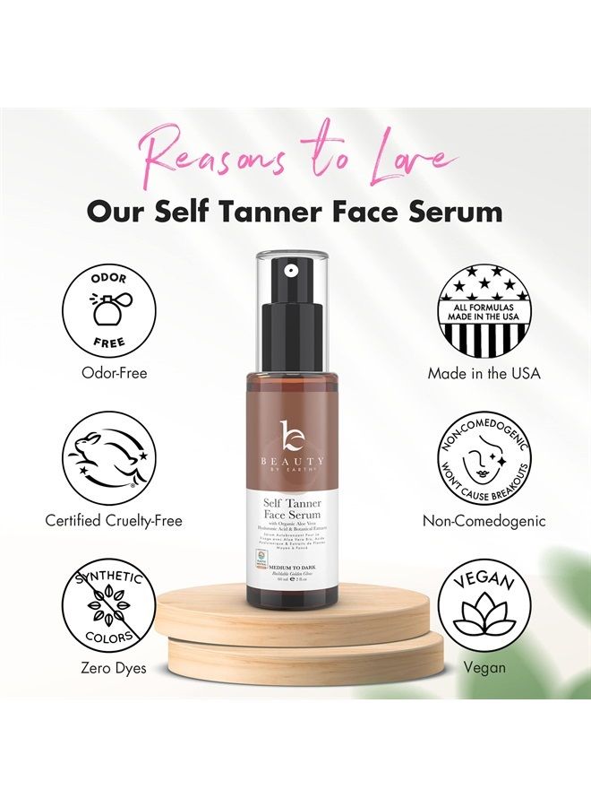 Face Tanner Serum - Medium to Dark Sunless Tanner for Face Sunless Tanner with Hyaluronic Acid - Self Tanner for Face Self Tan - Natural Face Tanner for Face Self Tanner