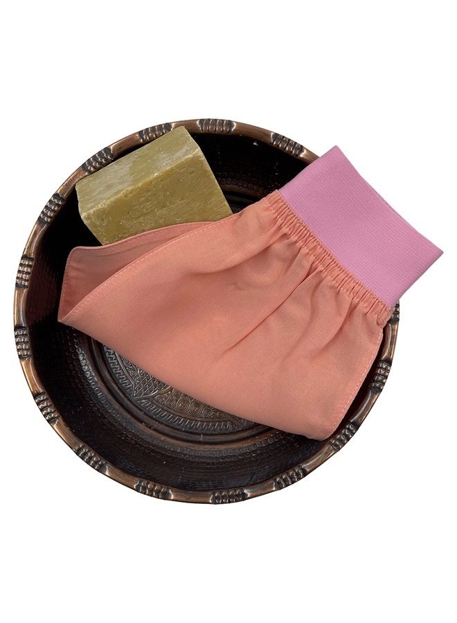 Turkish 100% Silk Exfoliating Gloves & Mitt, Bath Scrub Exfoliator Body Glove, Fake Tan Remover Bath Mitt for Women, Men, Shower, Hammam, Spa by Feel Fine (Salmon Pink &Light Pink)