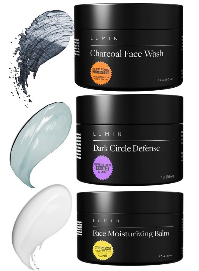 Dark Circle Repair Set - Skin Care Kit for Men - Dark Circle Defense, Charcoal Cleanser, Moisturizer - Helps with Tired Eyes, Dark Spots, Uneven and Dull Skin - 2 Month Supply