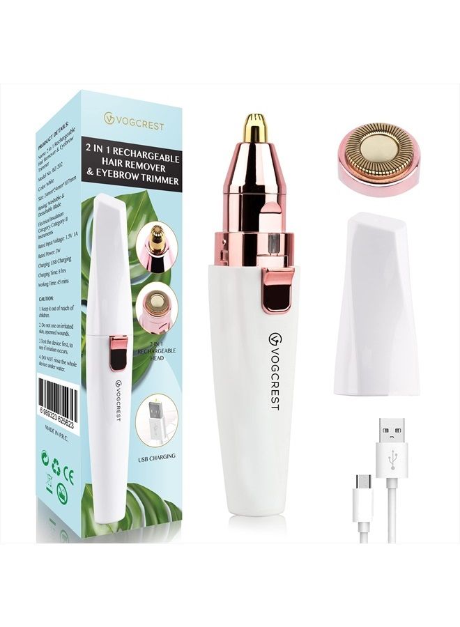 Rechargeable Eyebrow Trimmer & Facial Hair Remover for Women, 2 in 1 Eyebrow Razor and Painless Hair Remover, Eyebrow Lips Body Facial Hair Removal for Women with Built-in LED Light