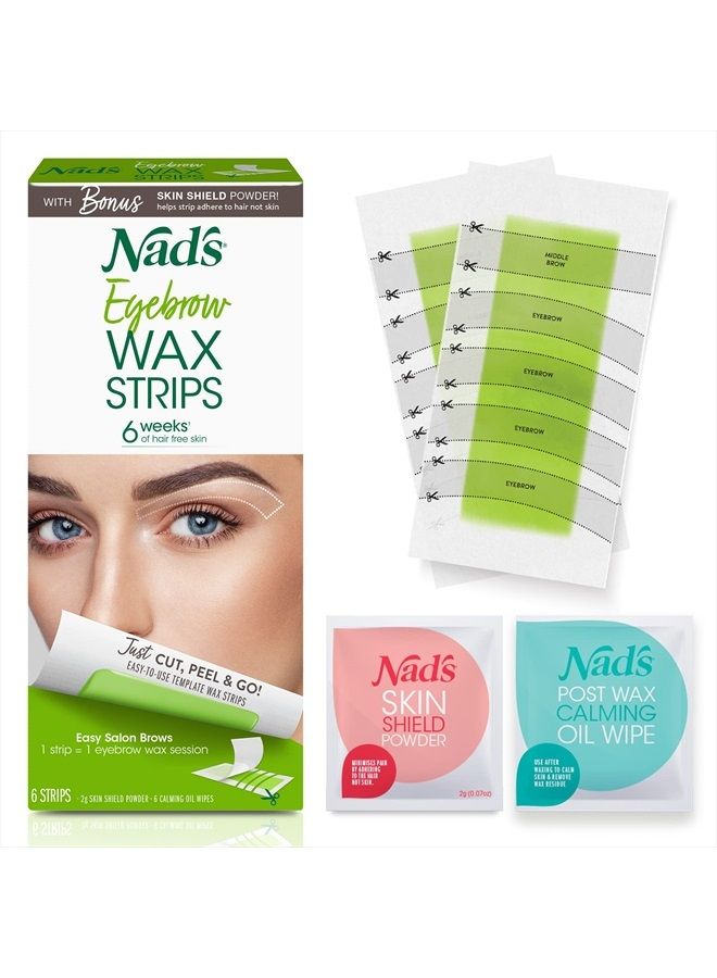 Eyebrow Wax Strips - Facial Hair Removal for Women - Eyebrow Wax Kit with 6 Eyebrow Waxing Strips + 6 Calming Oil Wipes + 2g Skin Protection Powder, 1 Count