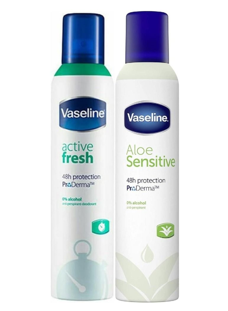 Vaseline Aloe Sensitive Antiperspirant Deodorant Aerosol  with Active Fresh Antiperspirant Deodorant Aerosol, 250 ml combo