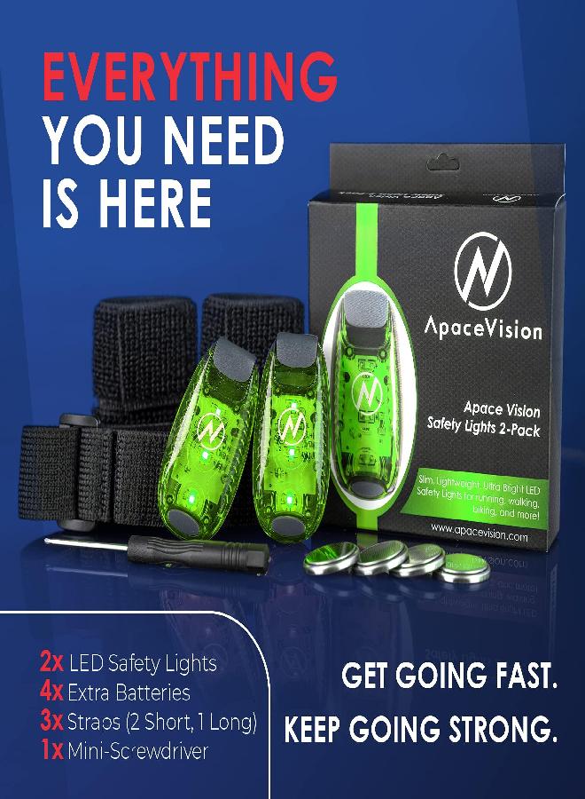 LED Safety Light (2 Pack) - Clip On Strobe/Running Lights for Runners, Dog, Bike, Walking, Boat, Kayak, Stroller and More - High Visibility Accessories for Your Reflective Gear, Bicycle, Green