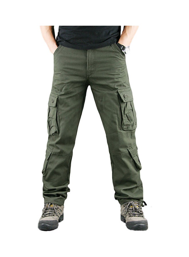 Solid Mid Rise Cargo Pants Army Green