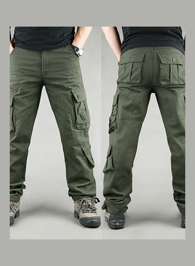 Solid Mid Rise Cargo Pants Army Green