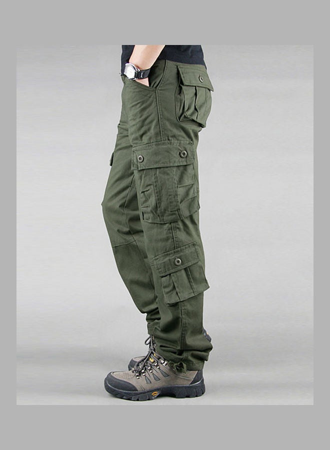 Solid Mid Rise Cargo Pants Army Green