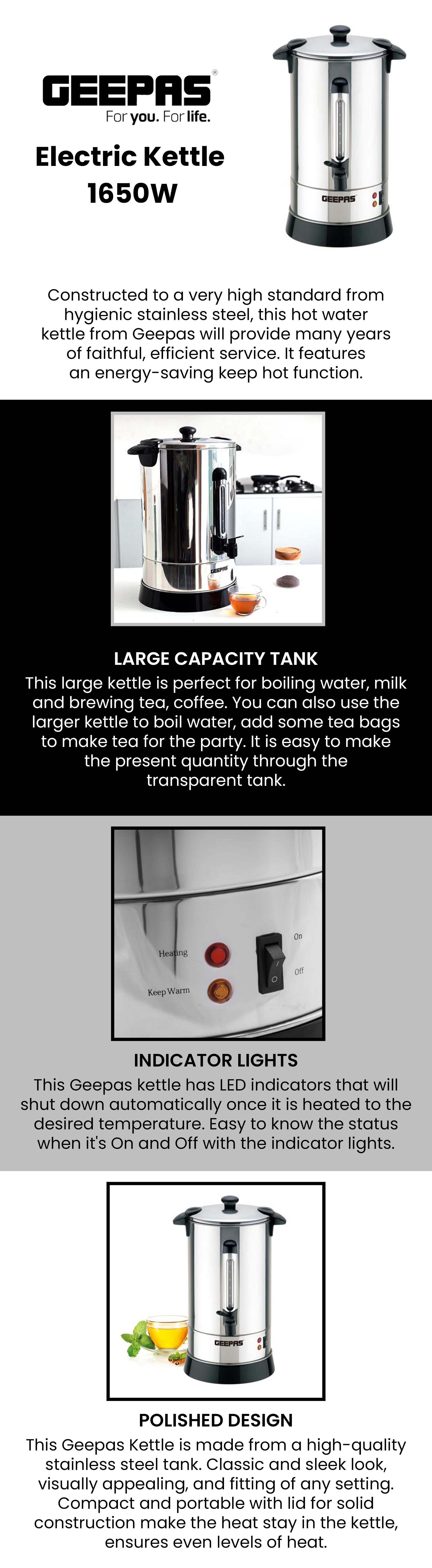 Stainless Steel Electric Kettle, 15L Tap Kettle | Hot Water Dispenser with Automatic Temperature Control | Indicator Lights | Perfect for Tea, Coffee, Soup 1.5 L 1650 W GK5219 Silver