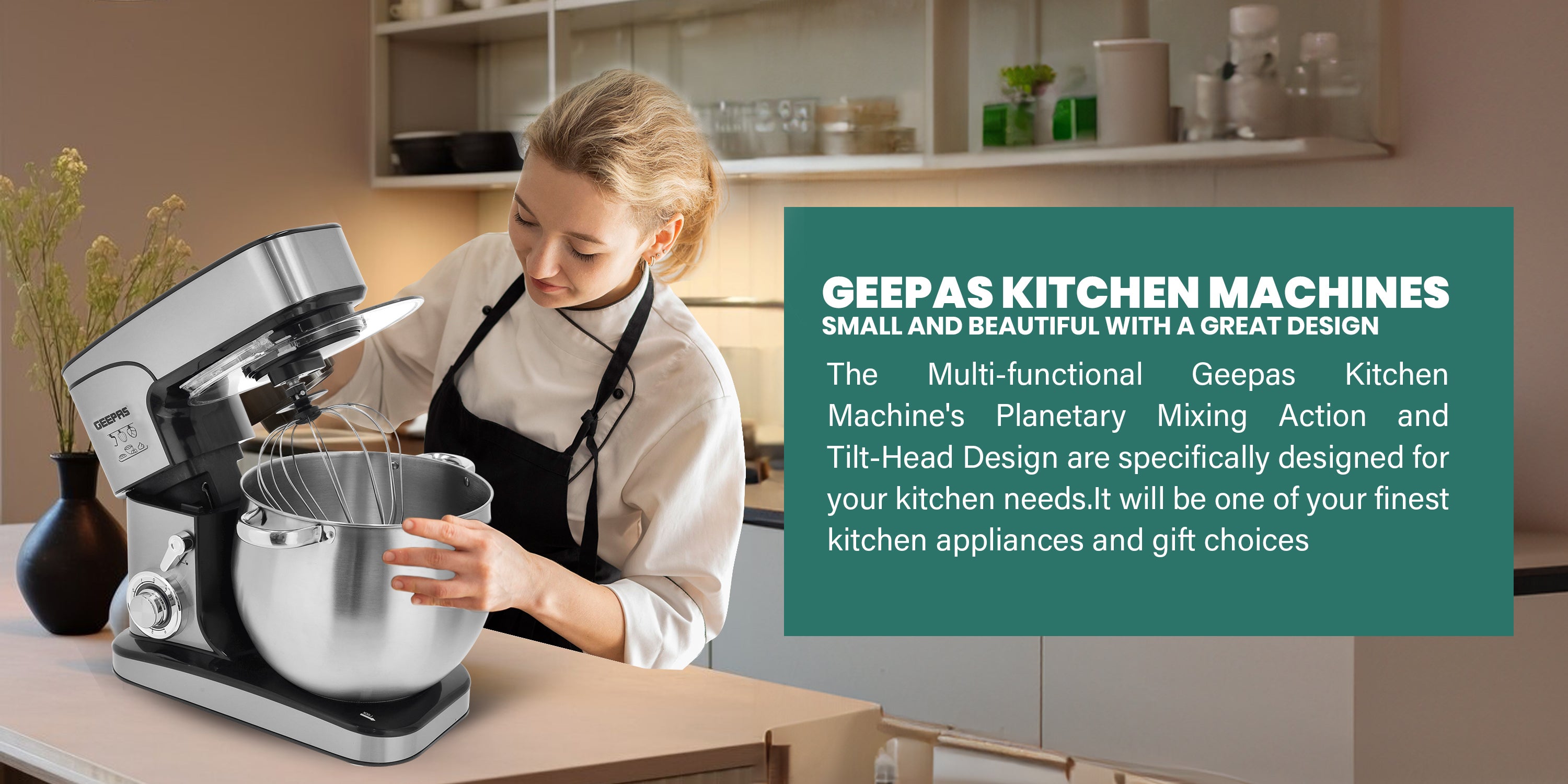Geepas Kitchen Machine | 6 Level Mixing Speed Control, 12L Stainless Steel Bowl with Handles & Transparent Anti-Splash Lid | LED Power Indicator | 2000W Powerful Motor 12 L 2000 kW GSM43042 Silver