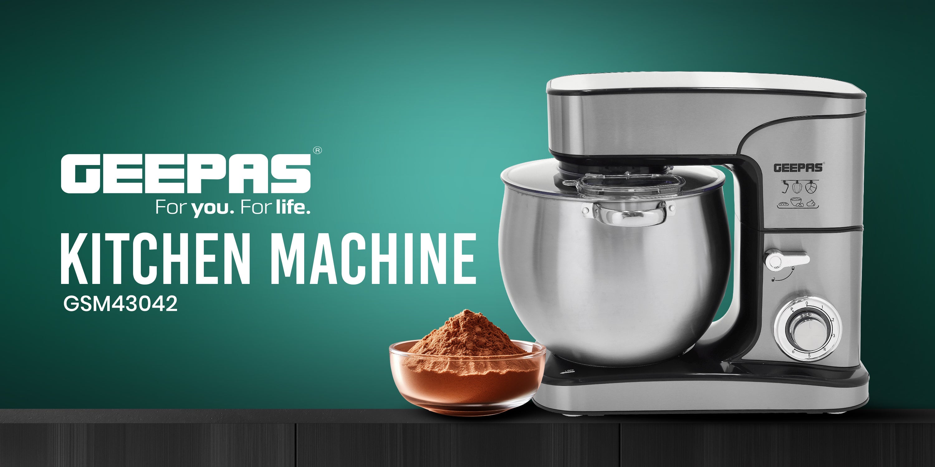 Geepas Kitchen Machine | 6 Level Mixing Speed Control, 12L Stainless Steel Bowl with Handles & Transparent Anti-Splash Lid | LED Power Indicator | 2000W Powerful Motor 12 L 2000 kW GSM43042 Silver