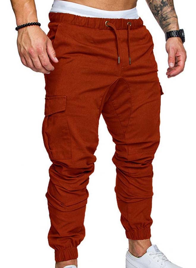 Solid Drawstring Cargo Pants Brown