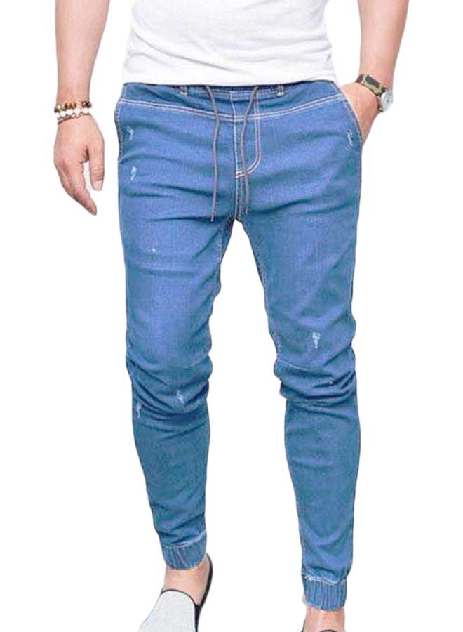 Mid Rise Denim Joggers Light Blue