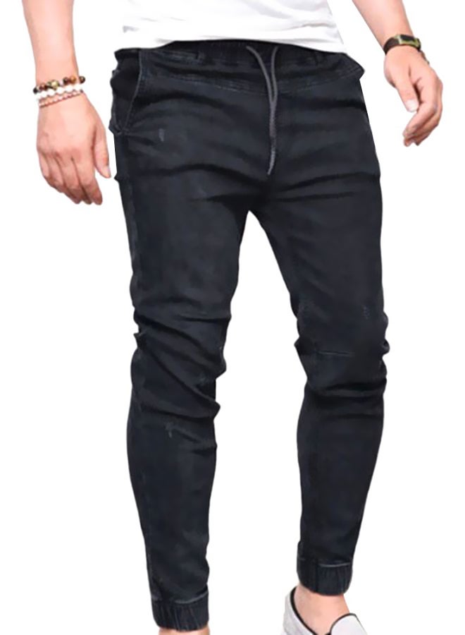 Mid Rise Denim Joggers Black