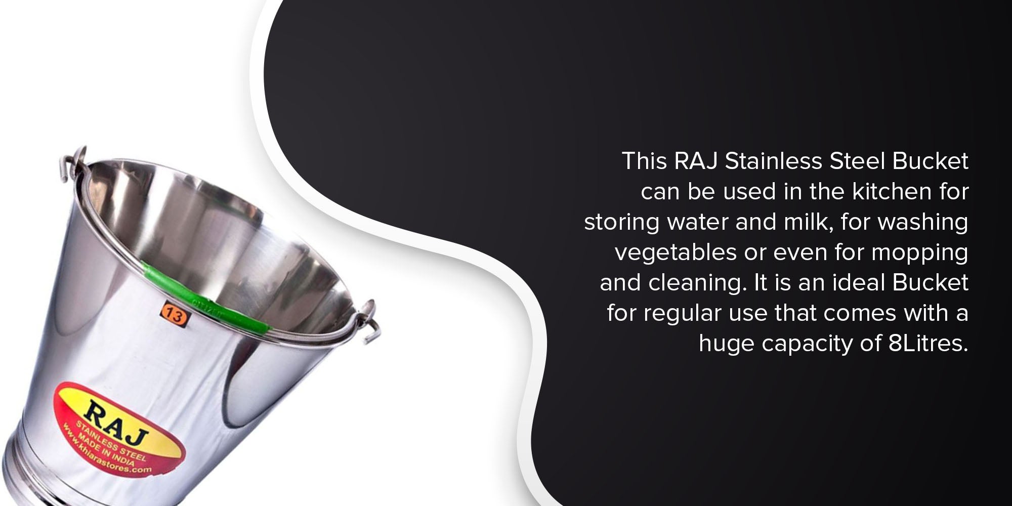 Stainless Steel Bucket Silver 8Liters