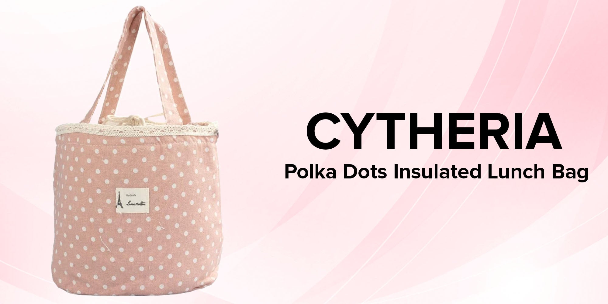 Polka Dots Insulated Lunch Bag Pink/White 17x15x18cm