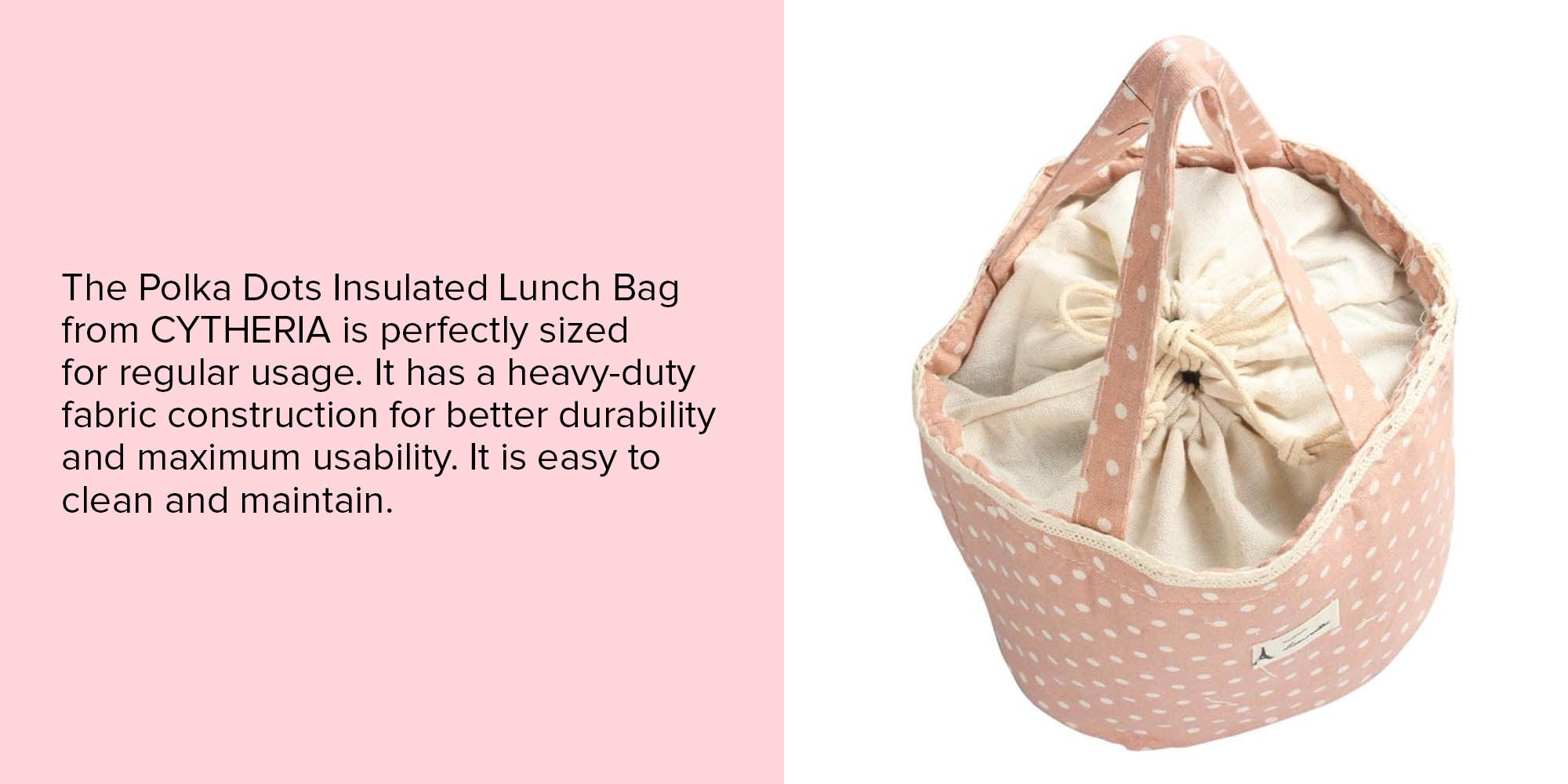 Polka Dots Insulated Lunch Bag Pink/White 17x15x18cm