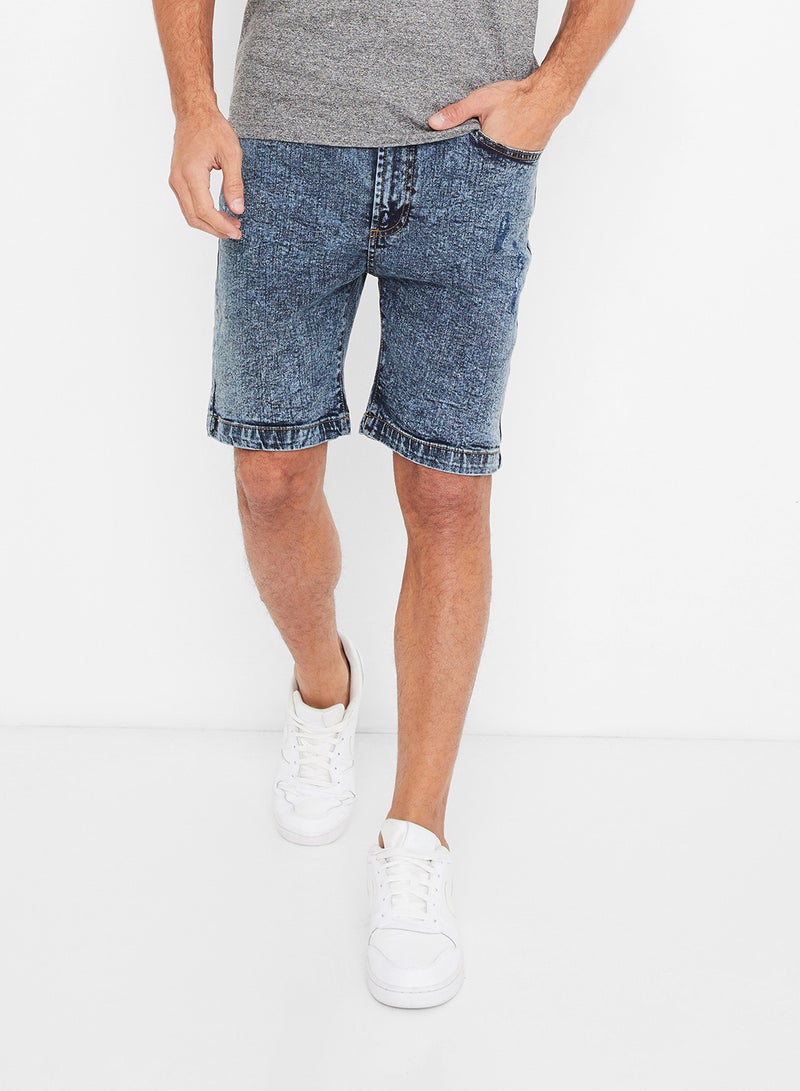 Acid Wash Denim Shorts Blue