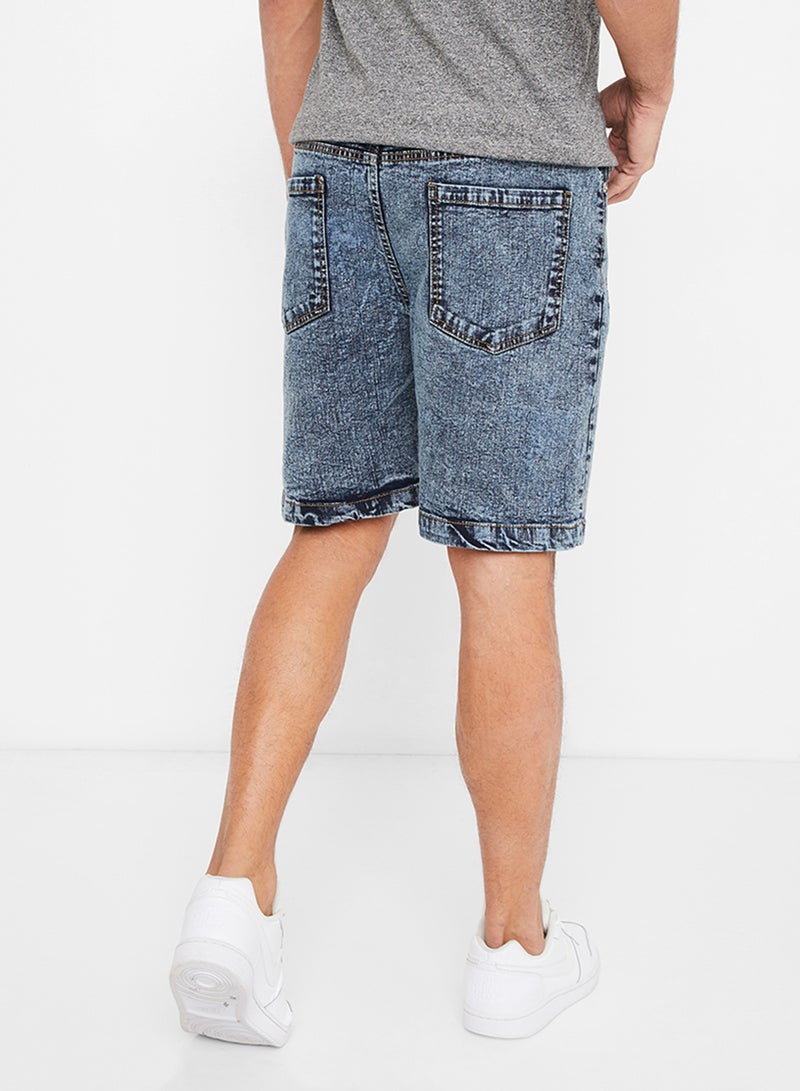 Acid Wash Denim Shorts Blue