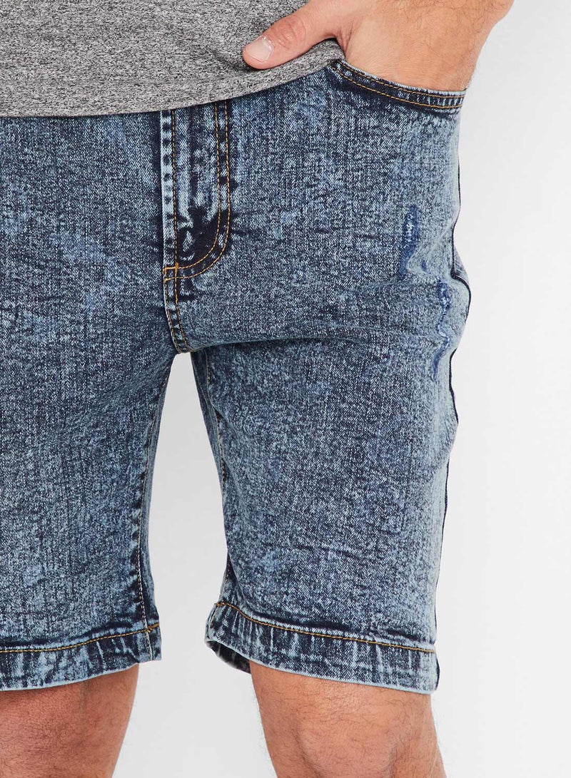 Acid Wash Denim Shorts Blue