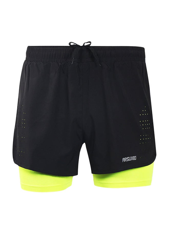 2-In-1 Breathable Running Shorts Green Black/Neon Green