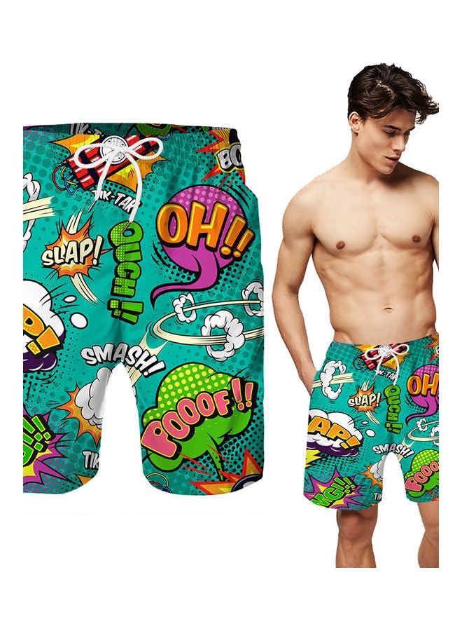 Printed Beach Shorts Green/Pink/White