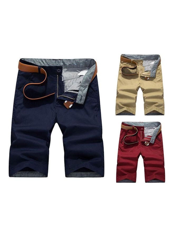 Men Casual Quick Dry Pockets Button Shorts Fifth Pants Wine Red