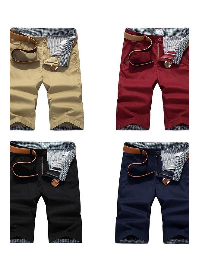 Men Casual Quick Dry Pockets Button Shorts Fifth Pants Wine Red