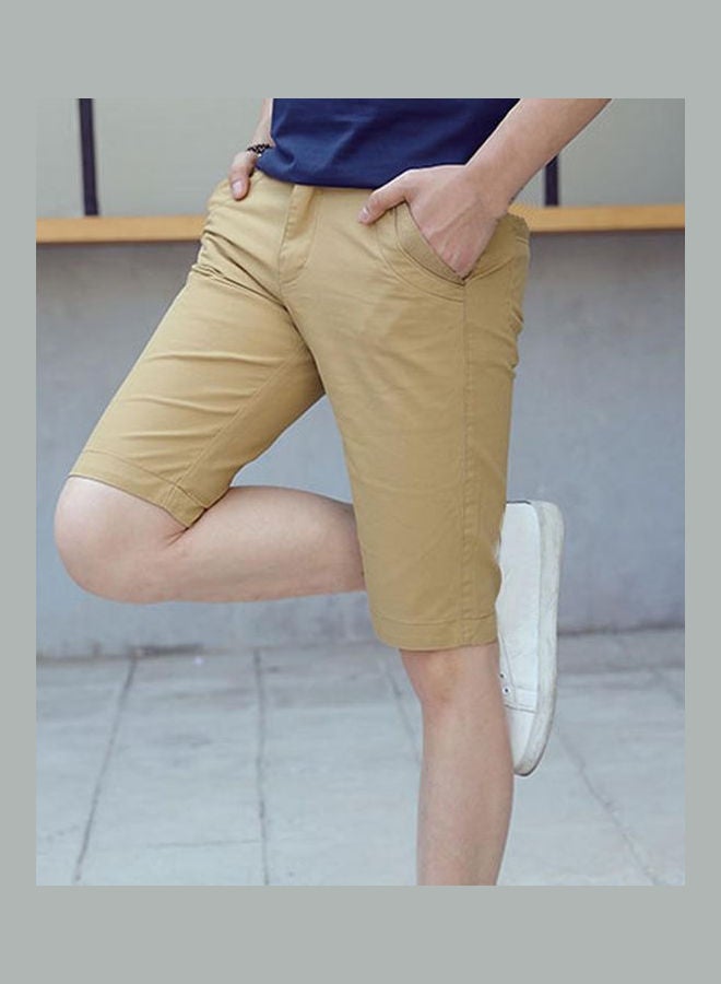 Men Casual Quick Dry Pockets Button Shorts Fifth Pants Wine Red