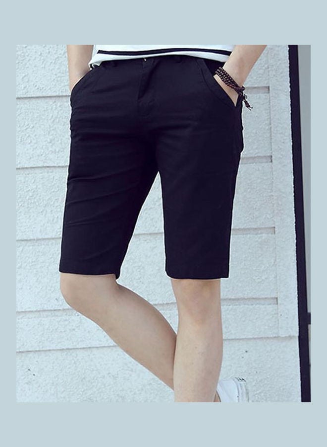 Men Casual Quick Dry Pockets Button Shorts Fifth Pants Wine Red
