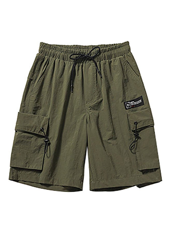 Solid Drawstring Elastic Cargo Short Green