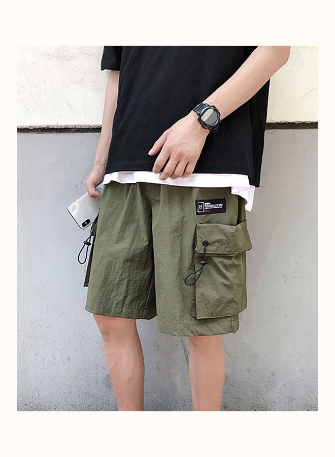 Solid Drawstring Elastic Cargo Short Green
