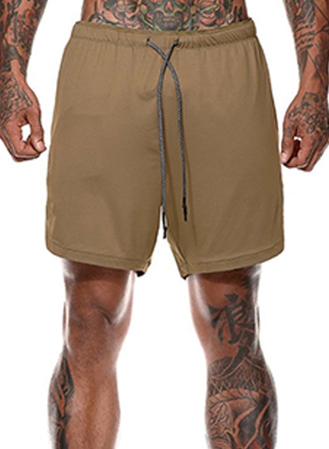 Pocket Detail Solid Shorts Khaki