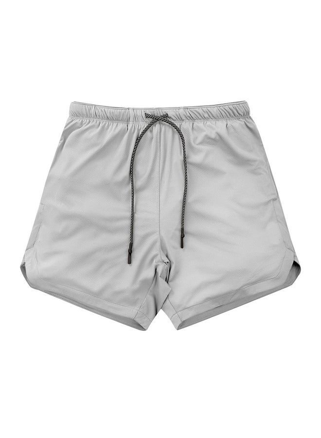 Pocket Detail Solid Shorts Light Grey